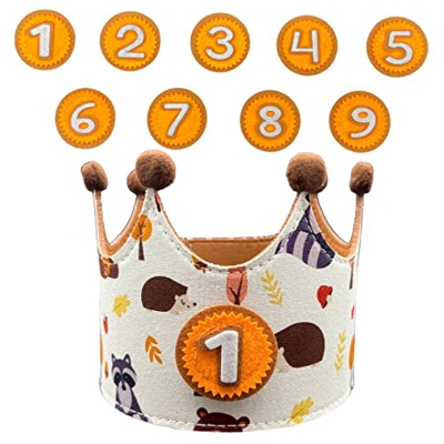 Corona Primer Cumpleaños Bosque Bebe Infantil - Corona Cumpleaños tela niño niña Números Intercambiables 1 a 9 - Regalo Original Bebe - Gorro Tela Niñ