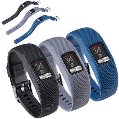 Huabao Correa Compatible con Garmin vivofit 4,Ajustable Silicona Deportiva Band Repuesto Pulsera para Garmin vivofit 4 (Negro + Gris + Azul Oscuro, L)