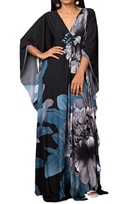 LikeJump Boho Kaftan Maxi Vestido Largo de Playa Kimono para Mujer Traje de Baño