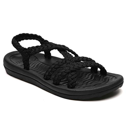 Sandalias MEGNYA para mujer, cómodas, planas, con soporte de arco, impermeables, para caminar, senderismo, viajes, bodas, lugares con agua, playa, Neg en oferta