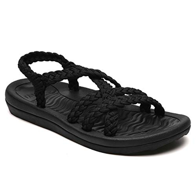 Sandalias MEGNYA para mujer, cómodas, planas, con soporte de arco, impermeables, para caminar, senderismo, viajes, bodas, lugares con agua, playa, Neg