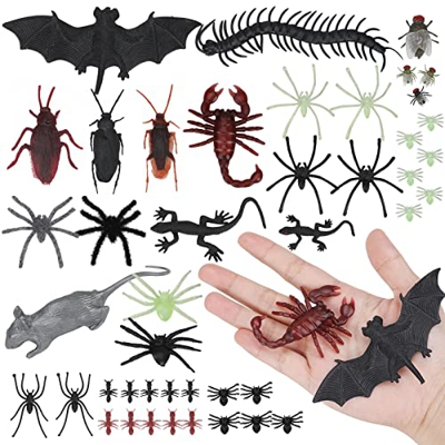 DRAMBOR Figuras de Insectos Plásticos para Niños, Bichos Halloween 44PCS Juego de Insectos Realistas Surtidos de Falsos Araña Cucaracha Escorpión Anim