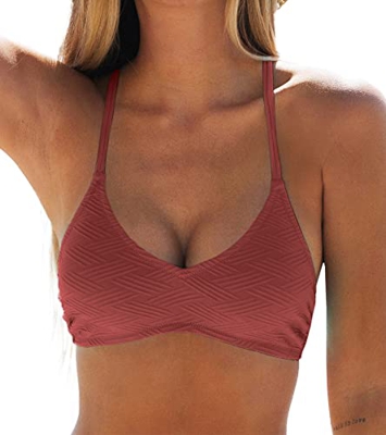 CUPSHE - Bikini para Mujer con Parte Superior Halter, Bikini con Cuello en U, Parte Superior de Bikini Texturizada, Color Rojo M