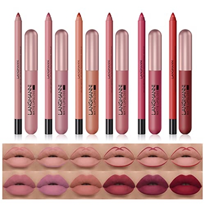 Lápiz de labios líquido mate de 6 colores con 6 piezas Lipliners Set, Aterciopelado lápiz de labios duradero Hidratación de alto brillo de labios Pigm