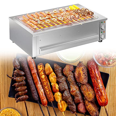 Grill Electrico Parrillas para Barbacoa Sin Humo Barbacoa Grill de Mesa con Bandeja Recoge Grasa, Superficie Grande Parrilla 604x345 mm, Calentamiento
