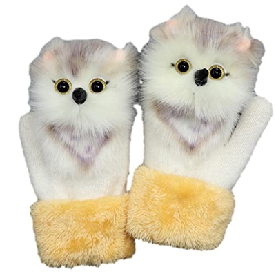 Yeeda Guantes de invierno de dibujos animados, diseño de animales, guantes gruesos y cálidos, guantes para mujer