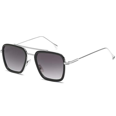SHEEN KELLY Gafas de sol retro Gafas de sol cuadradas Tony Stark Gafas de sol con montura de metal para hombres Mujeres Gafas de sol Downey Tamaño 1: 