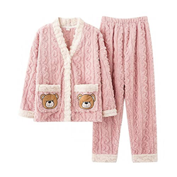 Pijama Mujer Verano, Elegante Conjunto De Pijamas De Franela Oso Creativo Rosa Pantalones De Manga Larga Suave Cálido Jacquard Ropa De Dormir Otoño In en oferta