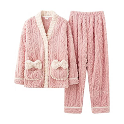Pijama Mujer, Conjunto De Pijama De Franela Elegante Pajarita Creativa Rosa Jacquard Pantalones De Manga Larga Ropa De Dormir Suave Y Cálida Otoño Inv características