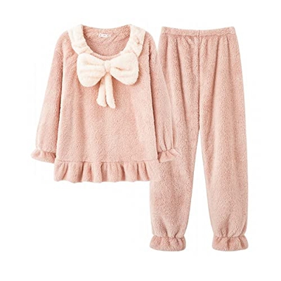Pijama Mujer, Elegante Conjunto De Pijamas De Franela Pajarita Creativa Pantalones De Manga Larga Ropa De Dormir Suave Y Cálida Otoño Invierno Conjunt