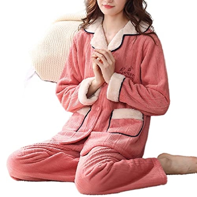 Pijama Mujer Verano, Conjunto De Pijamas De Franela Elegante Raya Creativa Pantalones De Rebeca Rosa Ropa De Dormir Suave Y Cálida Otoño Invierno Conj