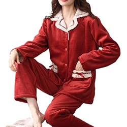 Pijama Mujer Verano, Conjunto De Pijamas De Franela Elegantes Pantalones De Rebeca Rojo Burdeos Creativos Ropa De Dormir Suave Y Cálida Otoño Invierno precio