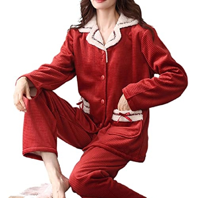 Pijama Mujer Verano, Conjunto De Pijamas De Franela Elegantes Pantalones De Rebeca Rojo Burdeos Creativos Ropa De Dormir Suave Y Cálida Otoño Invierno