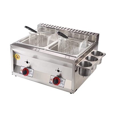 GGCG Freidora Comercial, Freidora De Doble Tanque, Freidora De Encimera con Control De Temperatura para Restaurante De Cocina Casera