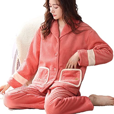 Pijama Mujer Verano, Elegante Conjunto De Pijamas De Franela Creativos Pantalones De Rebeca Rosa Oscuro Ropa De Dormir Suave Y Cálida Color Sólido Oto