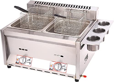 SILVOSWAN Freidora de Gas, con 8L + 8L, Acero Inoxidable, freidora de Papas Fritas de Pollo for Papas Fritas Cocina casera Restaurante