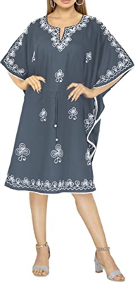 LA LEELA Mujer Vestido Casual de Playa hasta la Rodilla caftán Gris, Sólido XL-XXL