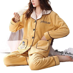 Pijama Mujer, Elegante Pijama De Franela Conjunto Creativo Piña Amarillo Cárdigan Pantalones Suave Y Cálido Ropa De Dormir Otoño Invierno Conjuntos De precio
