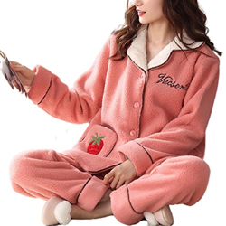 Pijama Mujer Sexy, Elegante Pijama De Franela Conjunto Creativo Fresa Rosa Chaqueta De Punto Pantalones Suave Y Cálido Ropa De Dormir Otoño Invierno C características