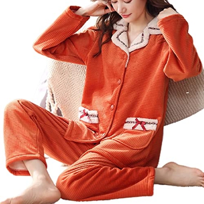 Pijama Mujer Verano, Conjunto De Pijamas De Franela Elegantes Pantalones De Rebeca Naranja Creativos Ropa De Dormir Suave Y Cálida Conjuntos De Ropa D