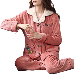 Pijama Mujer Sexy, Elegante Pijama De Franela Conjunto Creativo Piña Rosa Chaqueta De Punto Pantalones Suave Y Cálido Ropa De Dormir Otoño Invierno Co precio
