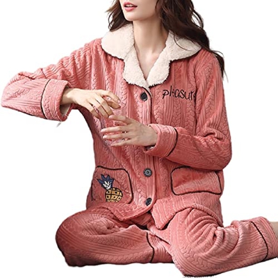 Pijama Mujer Sexy, Elegante Pijama De Franela Conjunto Creativo Piña Rosa Chaqueta De Punto Pantalones Suave Y Cálido Ropa De Dormir Otoño Invierno Co