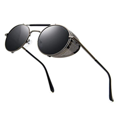 RONSOU Steampunk Estilo Redondas Vintage Gafas de Sol Retro Gafas UV400 Protección Metal Marco gris marco/gris lente precio