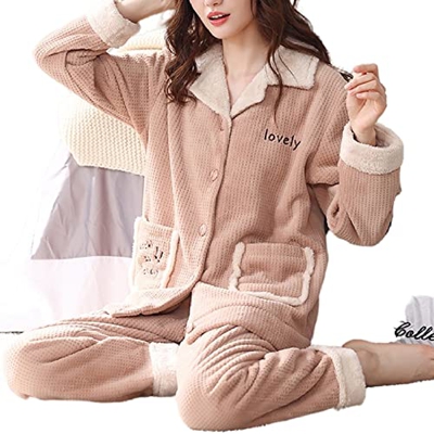 Pijama Mujer Sexy, Conjunto De Pijamas De Franela Elegantes Pantalones De Rebeca De Color Caqui Creativos Ropa De Dormir Suave Y Cálida Conjuntos De R