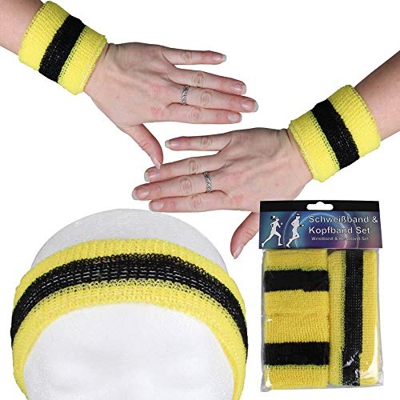 Alsino Cinta para el sudor, juego de bandas elásticas para el sudor, para hombre y mujer, para fitness, a rayas, estilo retro de los años 80, para car