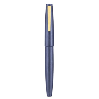 Jinhao 80 Pluma estilográfica de fibra cepillada azul oscuro, punta extra fina con convertidor y juego de bolsa pequeña para bolígrafo (clip dorado)