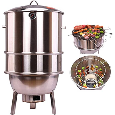 FMOPQ Vertical Charcoal Barbecues Grills Stainless Steel BBQ Grills w/Barbecue Grid Heavy-Duty Combination Grill-Smokers for Outdoor Picnic Camping Pa