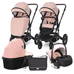Lorelli - Cochecito de bebé BOSTON 3 Piezas - Carro bebe con capazo, silla auto gropo 0, silleta y bolso maternal - Asiento reversible con esqueleto d precio