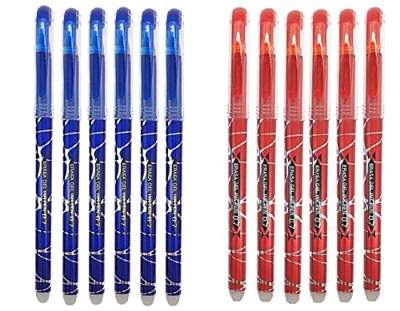 RHardware 12 bolígrafos de tinta roja,azul borrable de gel 0,7mm, bolígrafos papelería escolar