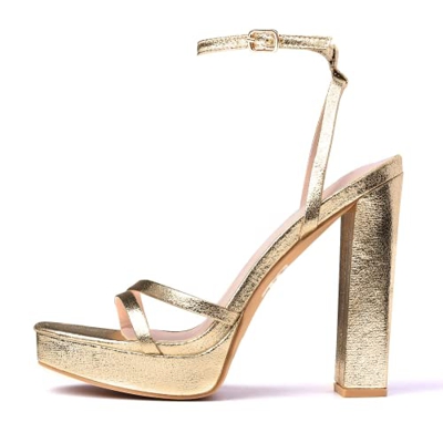 GENSHUO Sandalia Plataforma para Mujer Sandalias de Tacón en Bloque con Correa en el Tobillo y Punta Redonda 13CM Tacones Alto Plataforma con Punta Ab