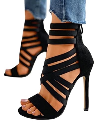 Onsoyours Mujer Verano Sandalias Tacón Alto Zapatos De Vestir De Punta Abierta Sandals Playa Roma Sandals Hueco Atractivo Casual Elegante con Cremalle