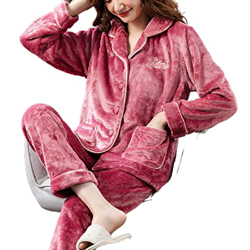 Pijama Mujer, Invierno Cálido Pjs Conjunto Elegante Bordado Rebeca Camisón Rosa Oscuro Cómodo Conjunto De Pijamas De Lana Esponjosa Mujeres Ropa De Sa en oferta