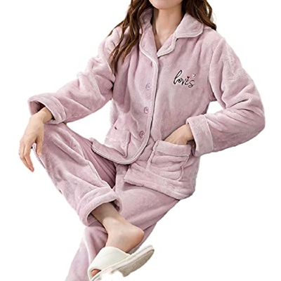 Pijama Mujer Sexy, Invierno Cálido Pjs Conjunto Elegante Bordado Rebeca Camisón Púrpura Claro Cómodo Pijama De Lana Esponjosa Conjunto Mujer Ropa De S