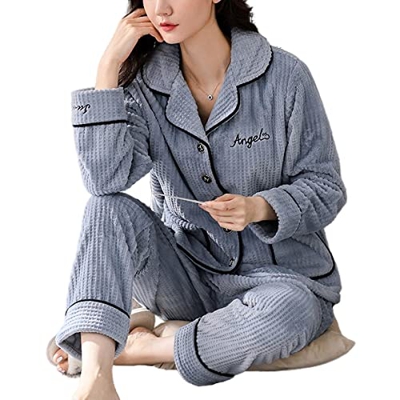 Pijama Mujer Sexy, Conjunto De Pijamas De Lana Esponjosa Y Elegante, Camisón De Punto De Color Sólido, Azul, Cómodo, Cálido, Conjunto De Pijamas De In