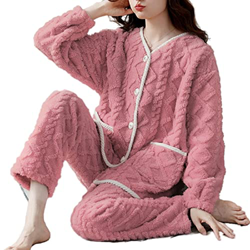 Pijama Mujer Verano, Pijamas De Lana Esponjosa Mujer Novedad Pijama De Rebeca Liso Rosa Oscuro Cómodo Cálido Camisón De Invierno Conjuntos De Ropa De  precio