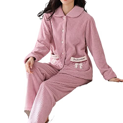 Pijama Mujer, Conjunto De Pijama De Lana Suave Y Esponjosa Elegante Camisón De Rebeca De Color Sólido Púrpura Conjunto De Pjs De Invierno Cálido Y Cóm