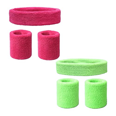 TSHAOUN 6 Piezas Muñequeras muñequeras de Diadema Set, Muñequera 80s Set, Cinta Sudor Cabeza, Muñequeras Sudor, Banda para el Sudor para Fitness, Jueg