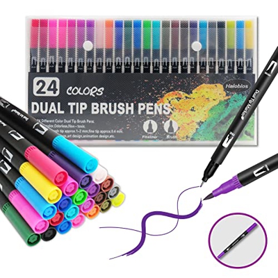 Rotuladores Lettering, Halobios 24 Colores Rotulador de Doble Punta, Marcadores de Pincel, Rotulador Punta Fina, Permanentes Brush Pen Rotuladores par