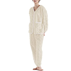 Pijama Mujer, Pijama De Lana Esponjosa para Mujer, Novedad, Pijama De Jacquard De Rayas Beige, Camisón De Algodón Cálido para Invierno, Conjuntos De R características