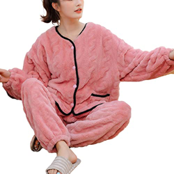 Pijama Mujer Sexy, Pijama De Lana Esponjosa para Mujer, Novedad, Pijama De Rebeca A Rayas, Rosa Oscuro, Invierno, Cálido, Camisón De Algodón, Conjunto en oferta