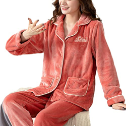 Pijama Mujer Verano, Invierno Cálido Pjs Conjunto Elegante Bordado Rebeca Camisón Marrón Cómodo Conjunto De Pijamas De Lana Esponjosa Mujeres Ropa De  precio