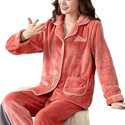 Pijama Mujer Verano, Invierno Cálido Pjs Conjunto Elegante Bordado Rebeca Camisón Marrón Cómodo Conjunto De Pijamas De Lana Esponjosa Mujeres Ropa De 