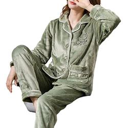 Pijama Mujer Sexy, Invierno Cálido Pjs Conjunto Elegante Carta Bordado Rebeca Camisón Verde Cómodo Conjunto De Pijamas De Lana Esponjosa Mujeres Ropa  precio
