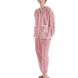 Pijama Mujer Sexy, Pijama De Lana Esponjosa para Mujer, Novedad, Pijama De Jacquard De Rayas Rosas, Camisón De Algodón Cálido para Invierno, Conjuntos precio