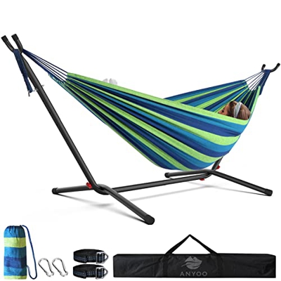 Anyoo Hamaca de Jardín con Soporte, Ajustable y Portátil Estructura de Hamaca de Acero con Bolsa de Transporte para Interior/Exterior Jardín Camping-C