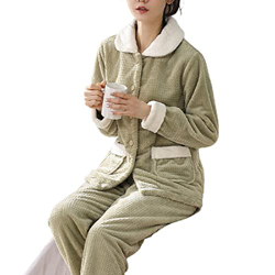 Pijama Mujer, Conjunto De Pijamas De Lana Suave Y Esponjosa Elegante para Mujer Camisón De Rebeca De Color Sólido Verde Conjunto De Pjs De Invierno Cá características